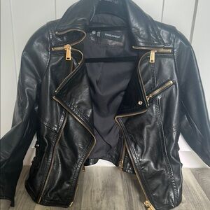 Dsquared2 Black and Gold Leather Biker Jacket.  Incredible quality and detail.